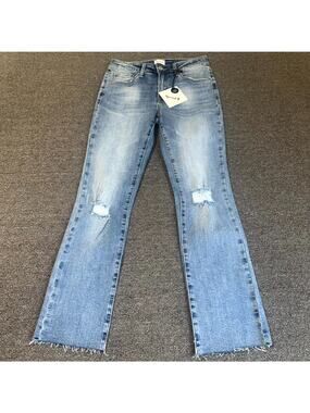 NWT Special A Jeans Junior's 5 Blue Denim Medium Wash Stretch Distressed Raw Hem